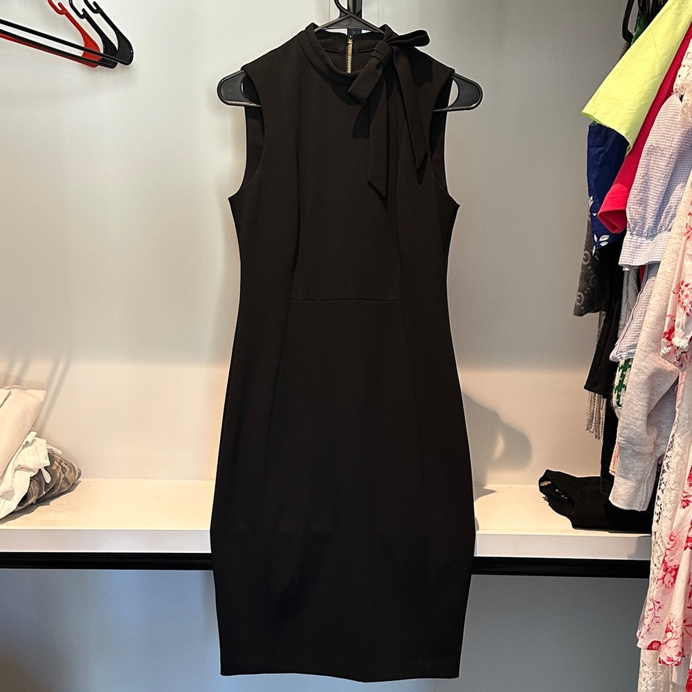 Calvin Klein Black Sleeveless Midi Dress with Neck Bow